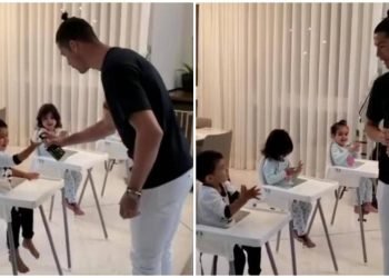 كريستيانو يتبع الإجراءات الصحية المنزلية مع أطفاله