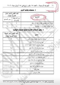 قوائم الأسعار المنشورة في الجريدة الرسمية أمس