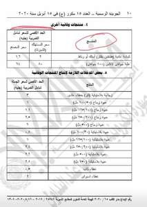 قوائم الأسعار المنشورة في الجريدة الرسمية أمس