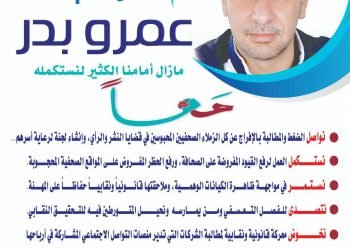 عمرو بدر : القيمة الكبرى لانعقاد الجمعية العمومية للصحفيين غدا هي القدرة على المراجعة الشاملة