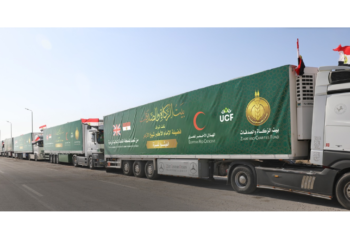 دخول 100 شاحنة عملاقة ضمن القافلة الخامسة لـ«بيت الزكاة والصدقات» إلى قطاع غزة بمشاركة 80 دولة