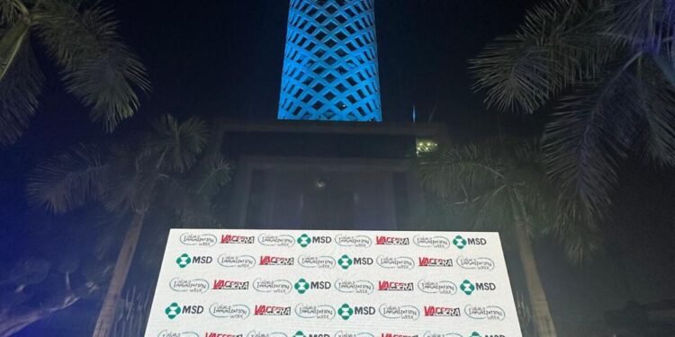 فاكسيرا وMSD تضيئان برج القاهرة احتفالًا بأسبوع التحصين العالمي