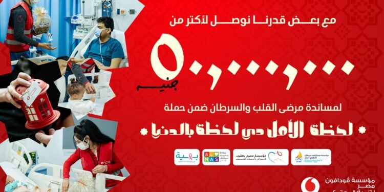 مؤسسة ڤودافون مصر تجمع أكثر من 50 مليون جنيه من خلال حملة “لحظة الأمل دي لحظة بالدنيا “لدعم كبرى المستشفيات لعلاج القلب والسرطان