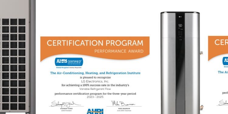 LG ELECTRONICS EARNS AHRI PERFORMANCE AWARD FOR HIGH-PERFORMANCE HVAC SOLUTIONS